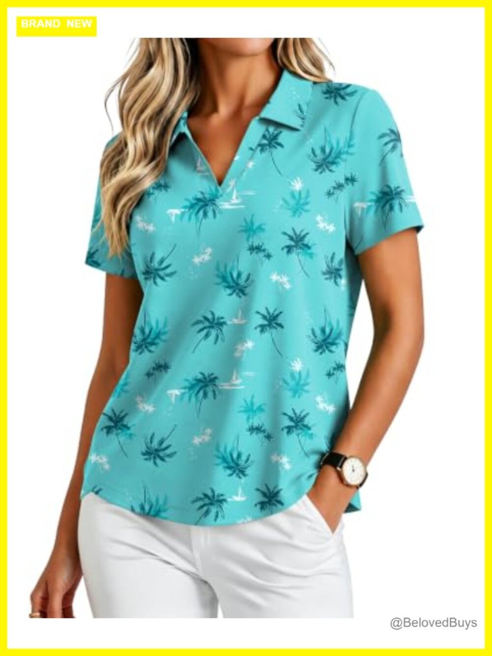 Womens Golf Polo Short Sleeve V-Neck Collared Tennis Top UPF 50+ Athletic